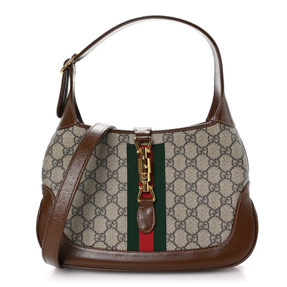 Gucci GG Supreme Monogram Azalea Calfskin Web Small Jackie 1961 Hobo Beige Ebony Brown Sugar 1 of 9