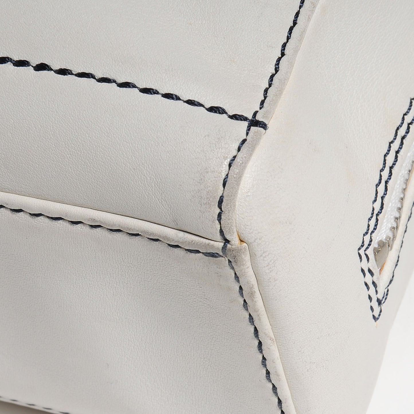 Leather Contrast Square Stitch Camera Case Dark White