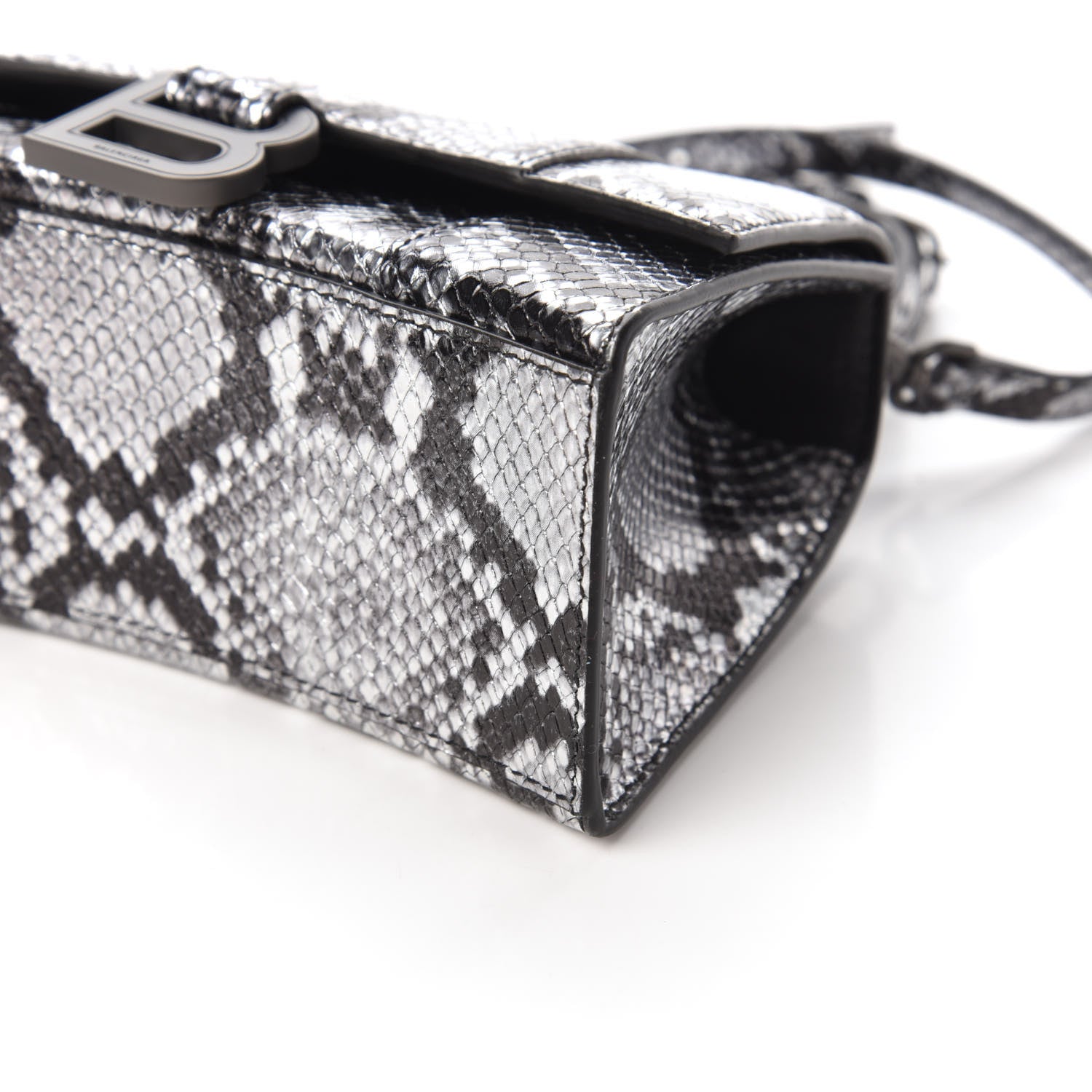 Balenciaga Shiny Calfskin Snakeskin Embossed Hourglass Top Handle Bag XS Silver Black 9 of 9