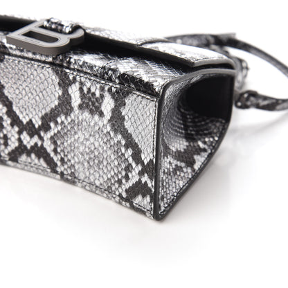 Balenciaga Shiny Calfskin Snakeskin Embossed Hourglass Top Handle Bag XS Silver Black 9 of 9
