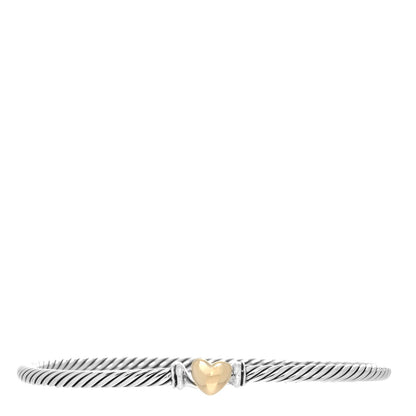 David Yurman Sterling Silver 18K Yellow Gold 3mm Cable Collectibles Heart Bracelet 1 of 4