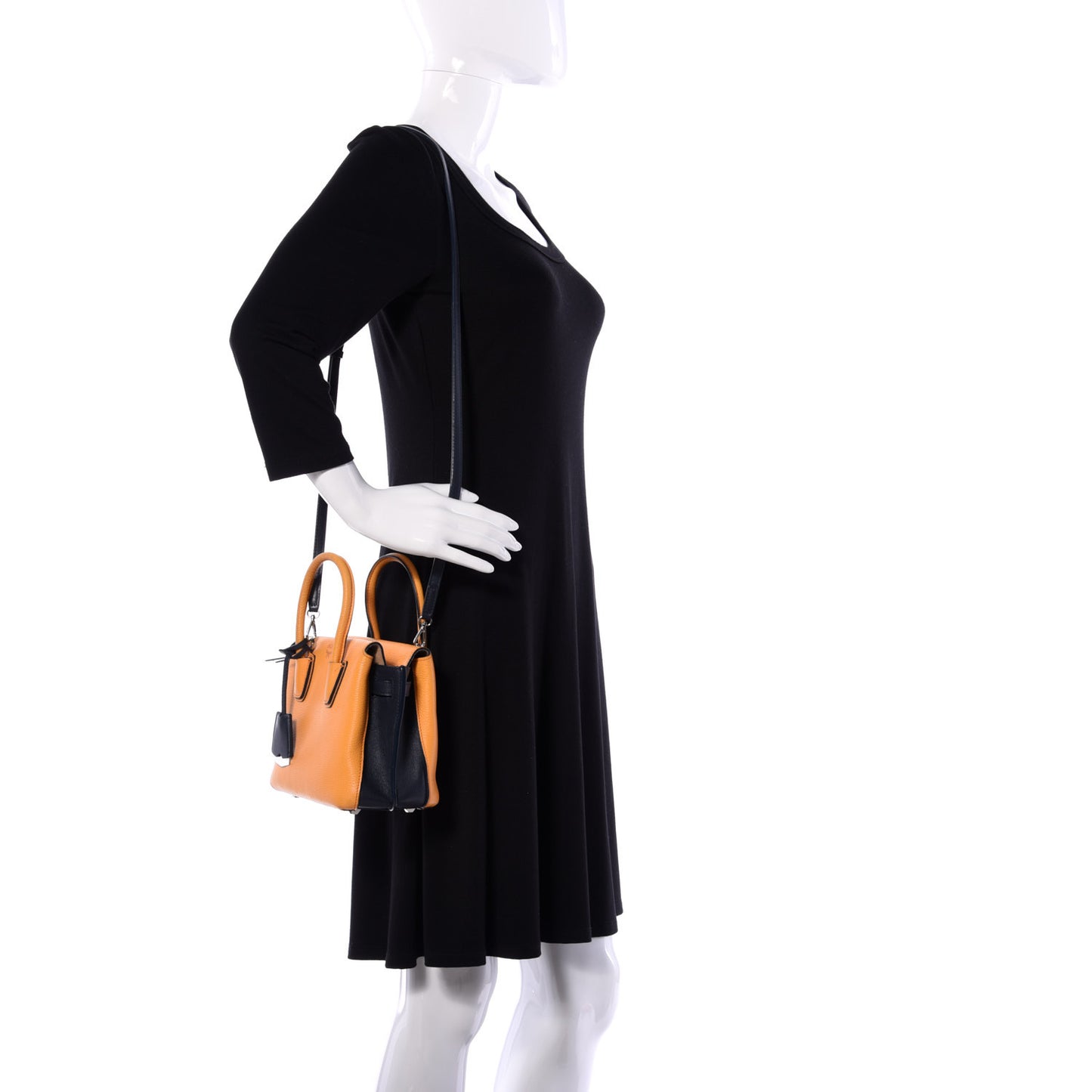 Grained Calfskin Bi-Color Mini Milla Tote Yellow Black