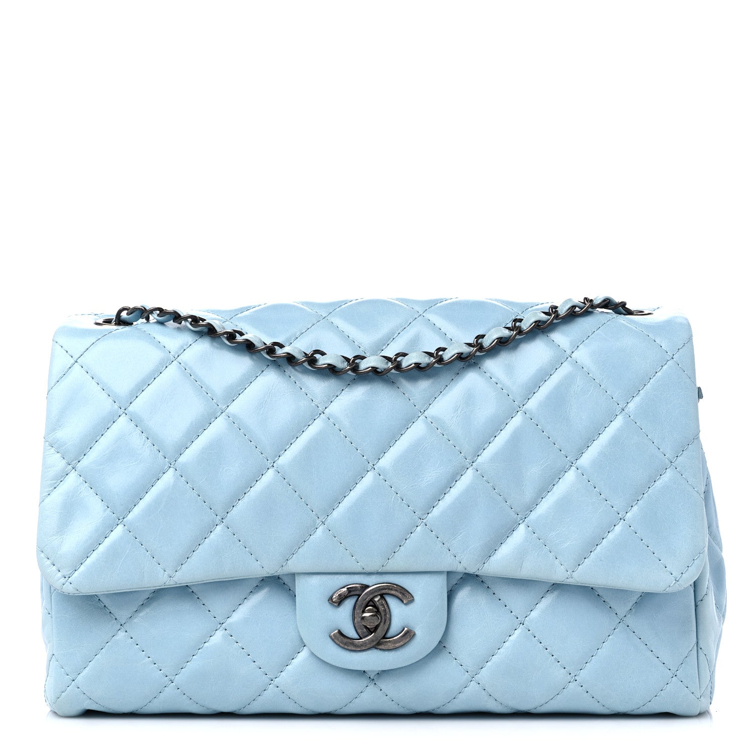 Chanel Glazed Calfskin Quilted Large Coco Soft Flap Light Blue 1 of 9