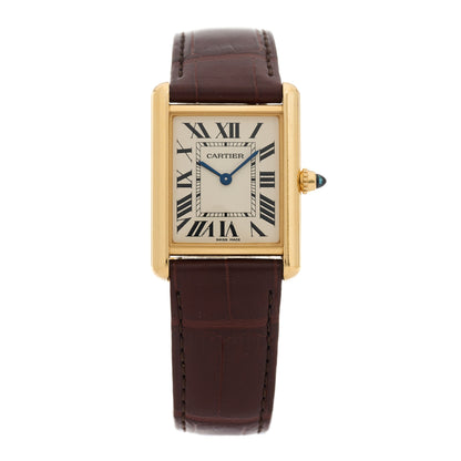 Cartier 18K Yellow Gold Alligator 26mm Tank Louis Quartz Watch Brown 1 of 5