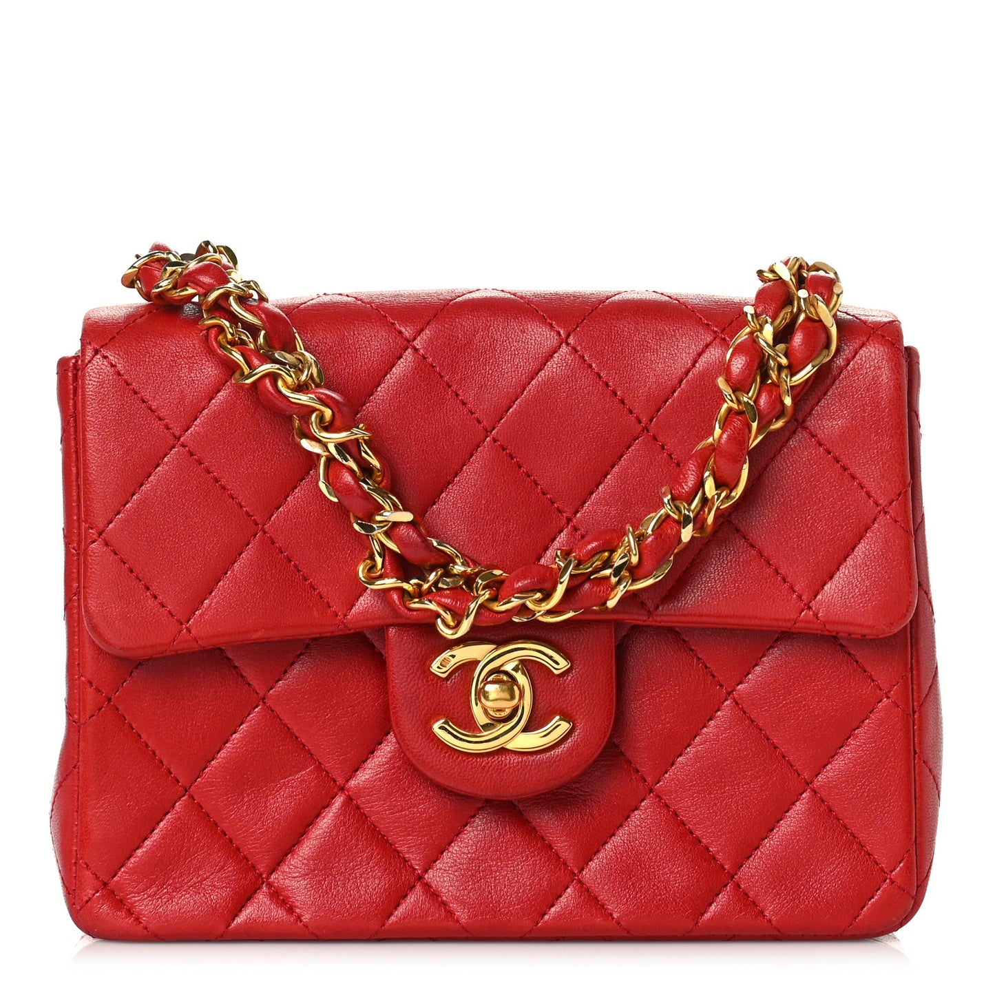 Lambskin Quilted Mini Square Flap Red