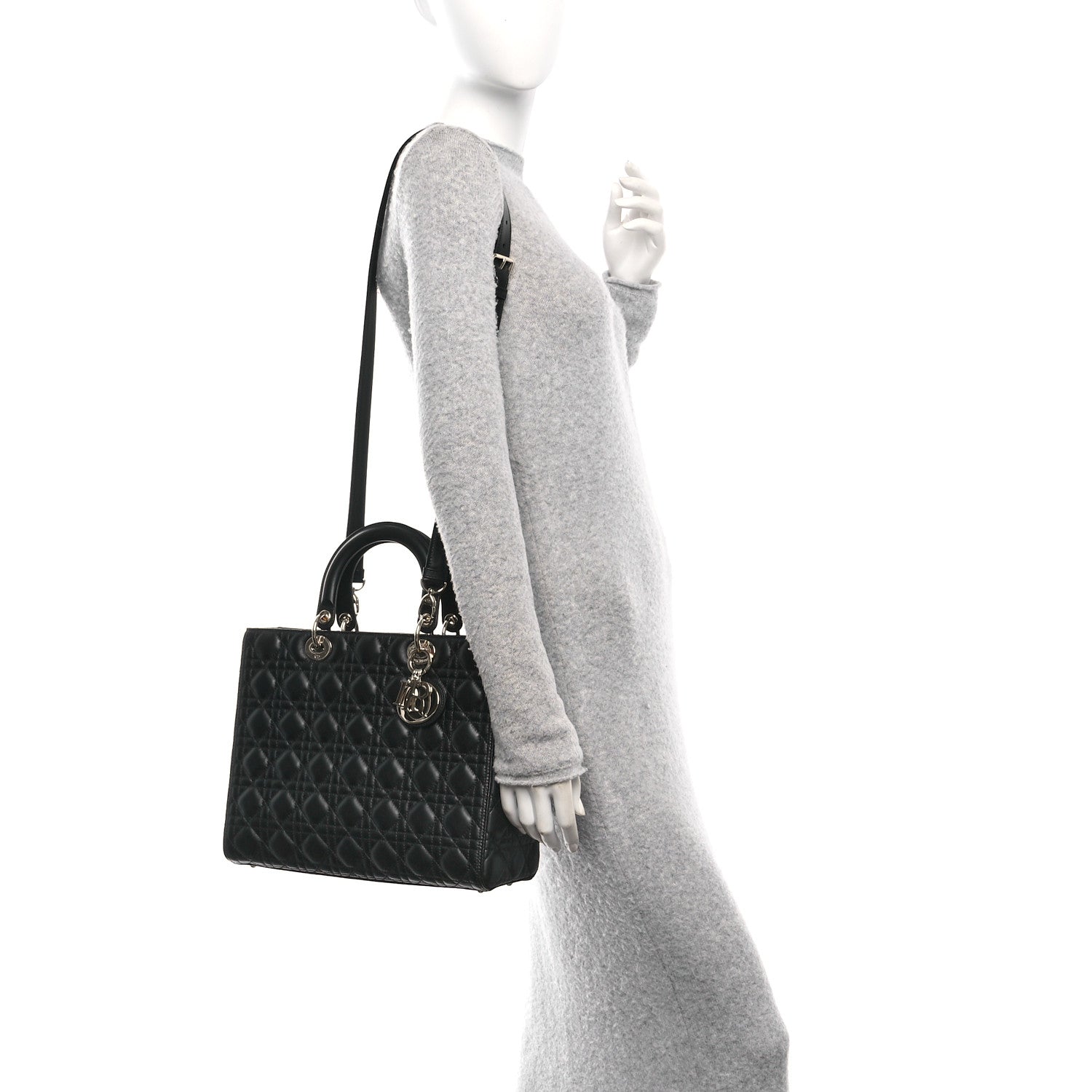 Christian Dior Lambskin Cannage Large Lady Dior Black 2 of 11