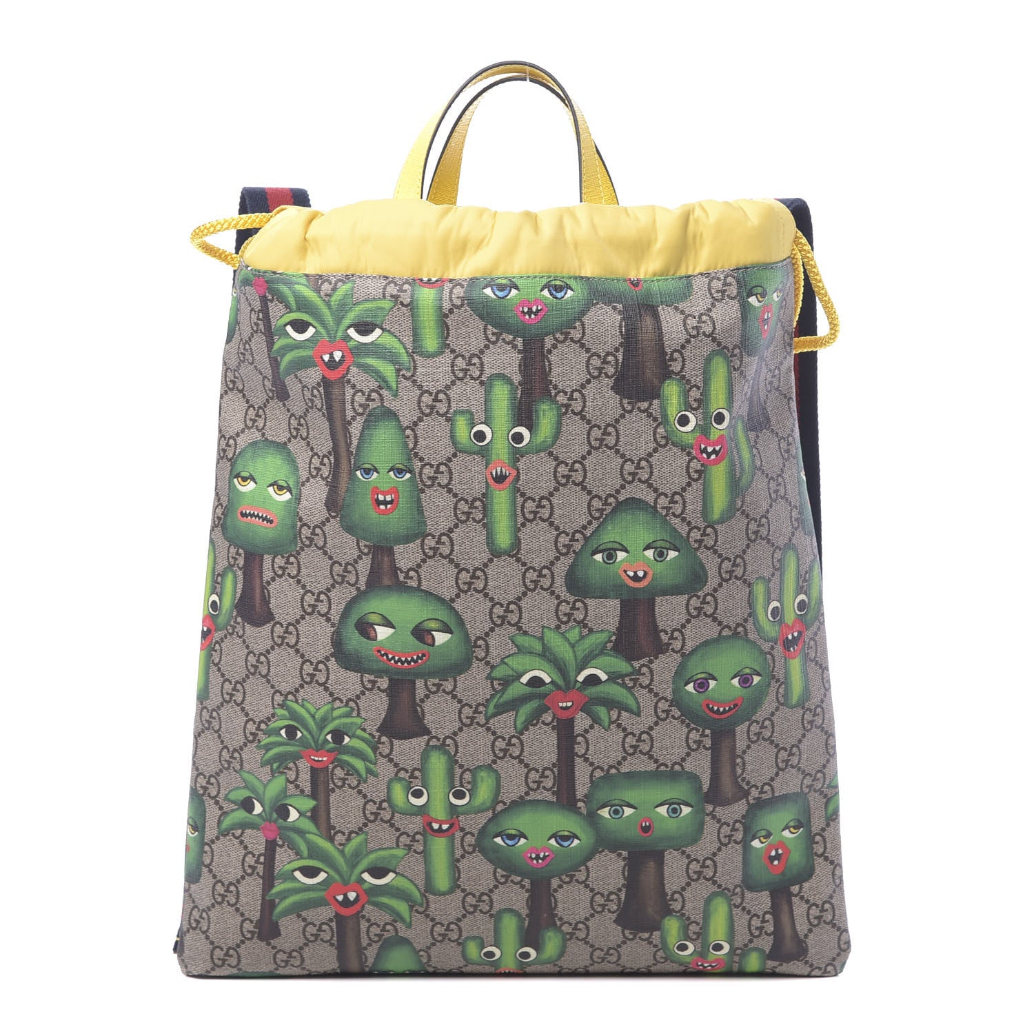 Gucci Soft GG Supreme Monogram Smiling Plants Childrens Drawstring Backpack Beige Ebony Multicolor Crop 1 of 9
