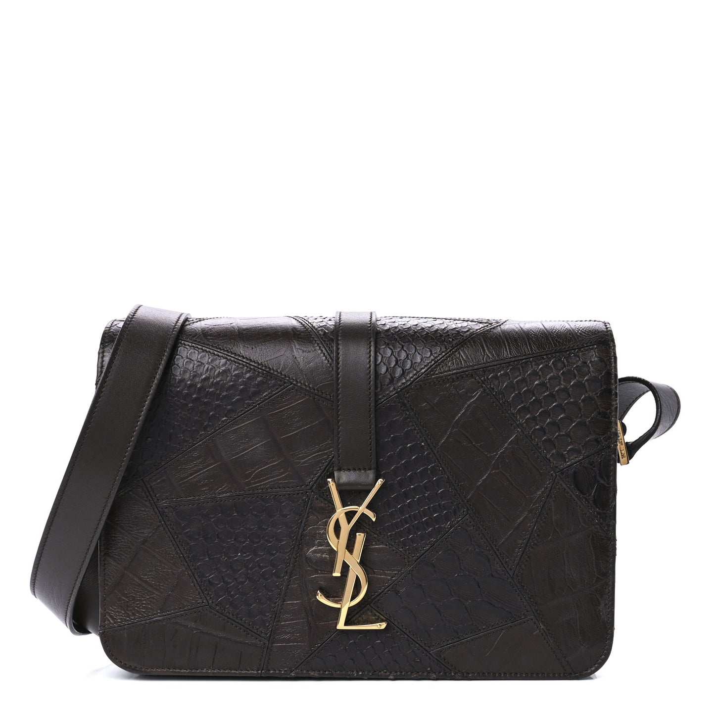 Reptile Calfskin Embossed Patchwork Animal Monogram Universite Bag Brown