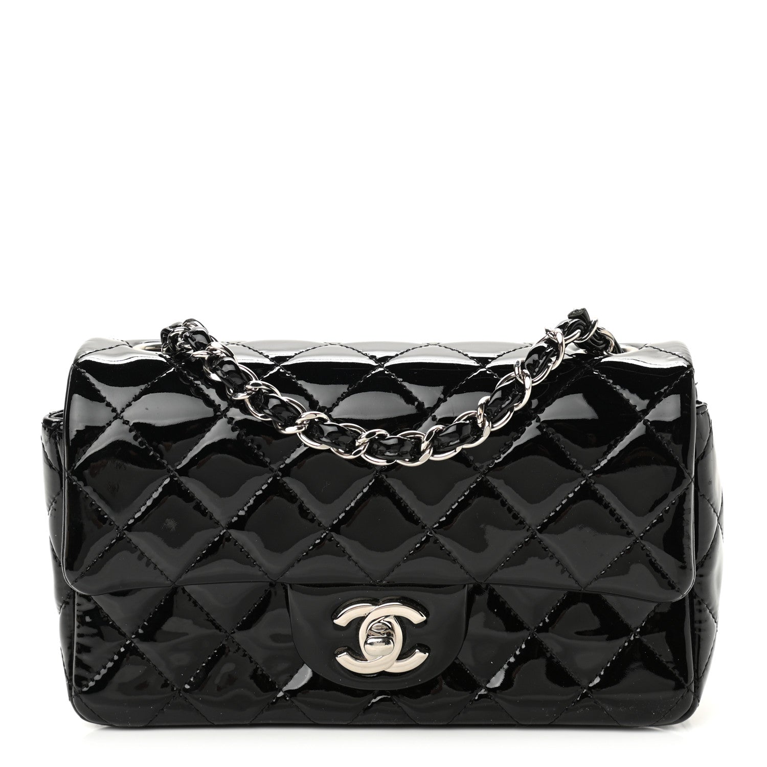 Chanel Patent Calfskin Quilted Mini Rectangular Flap Black 1 of 10