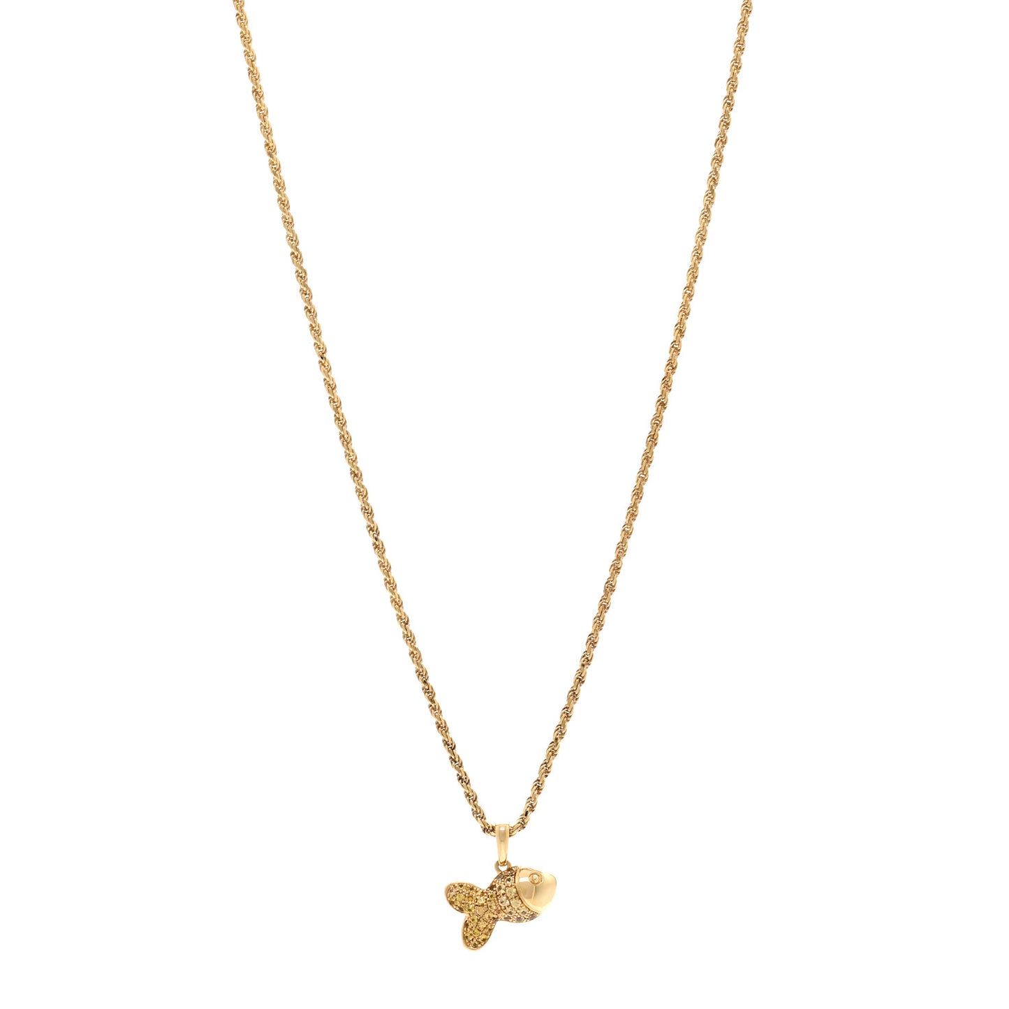 18K Yellow Gold Yellow Sapphire Happy Fish Pendant Necklace