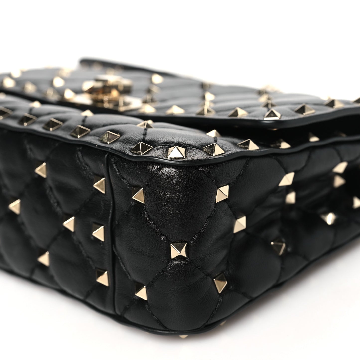 Craquele Nappa Small Rockstud Spike Shoulder Bag Black