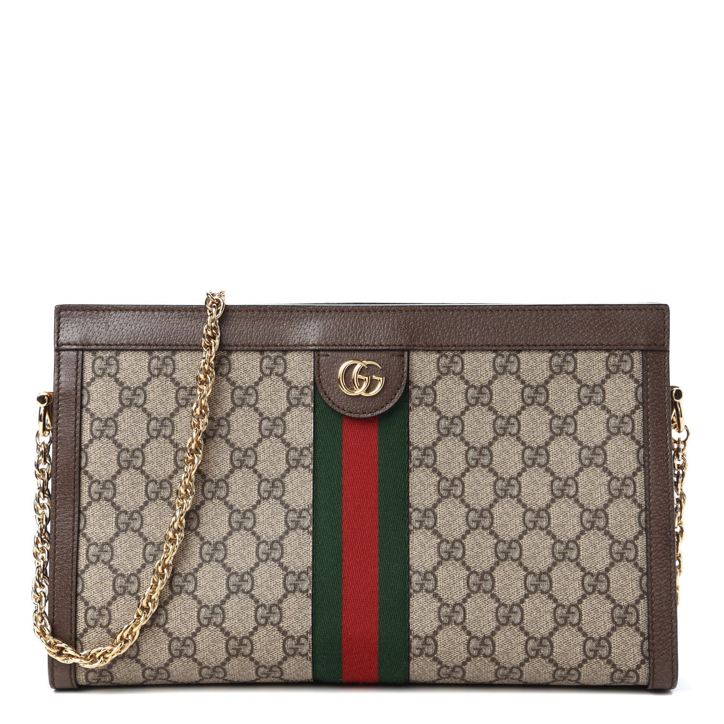GG Supreme Monogram Web Medium Ophidia Chain Shoulder Bag Brown