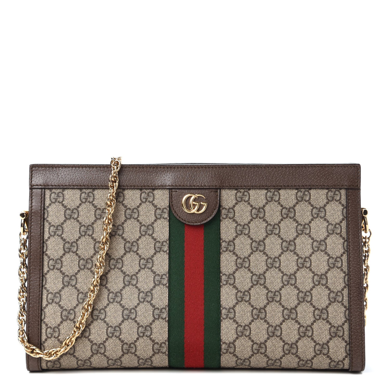 Gucci GG Supreme Monogram Web Medium Ophidia Chain Shoulder Bag Brown 1 of 9
