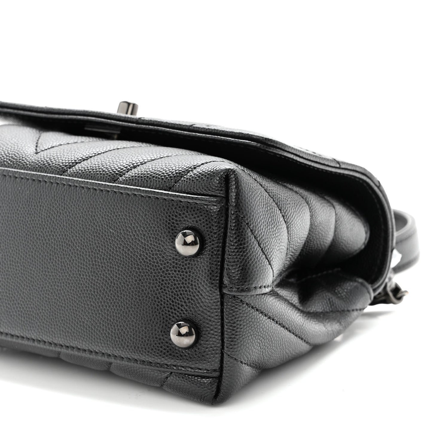 Caviar Chevron Quilted Extra Mini Coco Handle Flap So Black