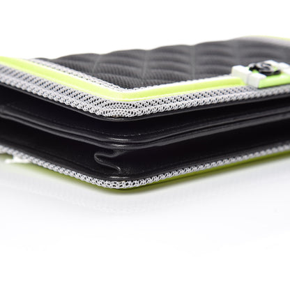 Chanel Canvas Quilted Fluo Boy Wallet On Chain WOC Black Grey Yellow 5 of 15