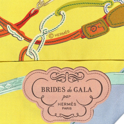 Hermes Silk Brides de Gala Applique Pique Twilly Jaune Vif Vert D'eau Bronze 4 of 4