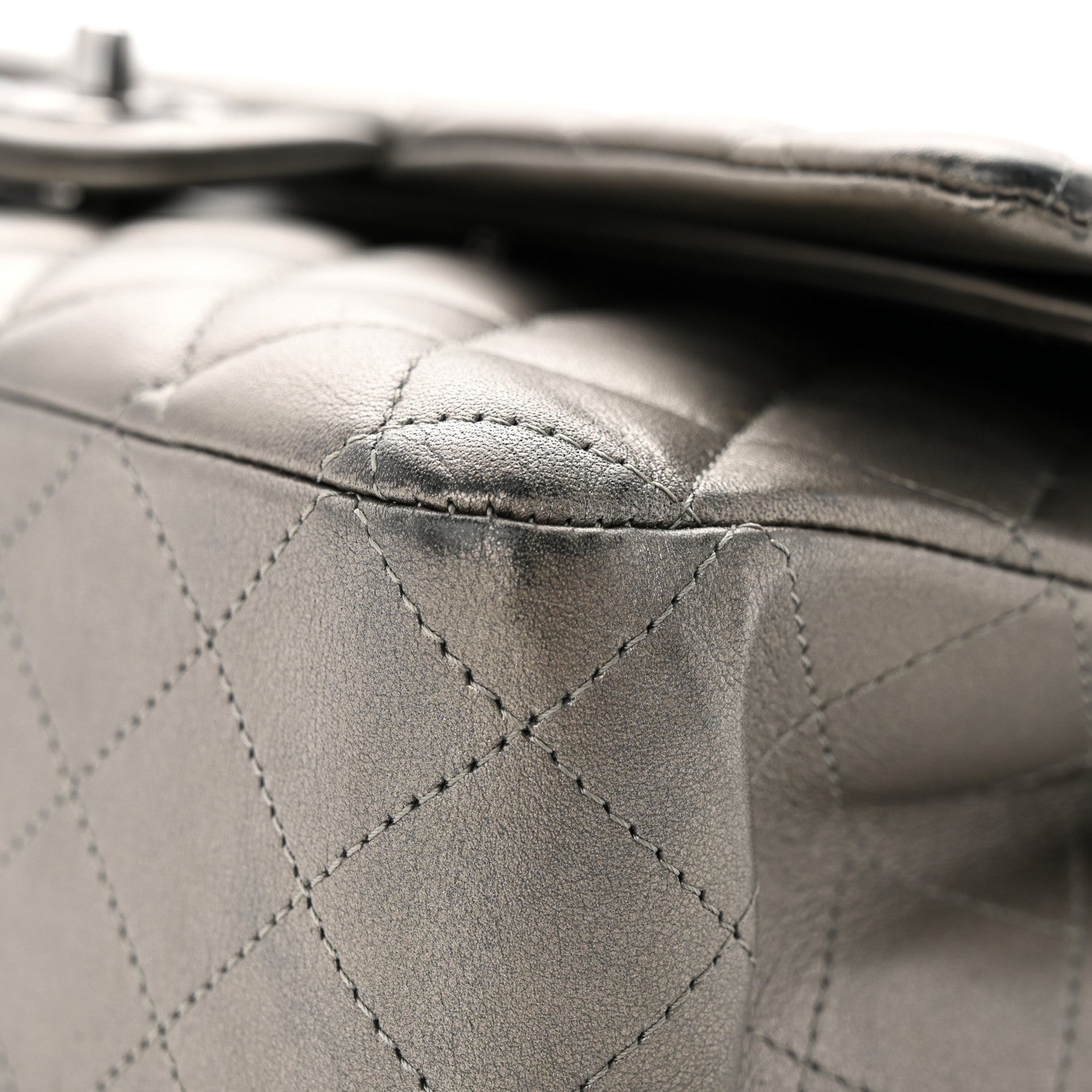 Chanel Metallic Calfskin Quilted Medium Double Flap Ruthenium 10 of 16