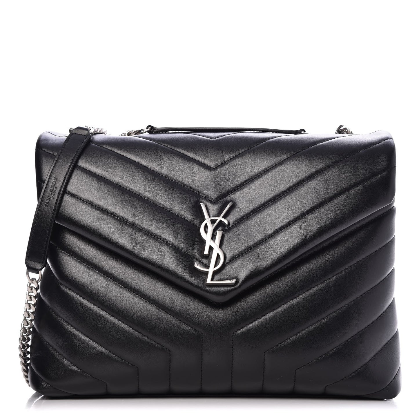 Calfskin Y Quilted Monogram Medium Loulou Chain Satchel Black