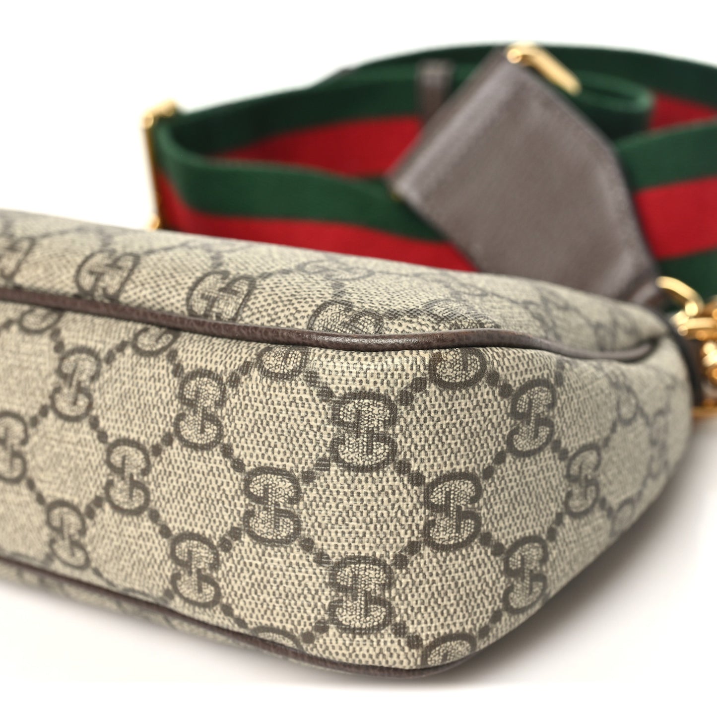 GG Supreme Monogram Textured Dollar Calfskin Web Small Ophidia GG Handbag Beige Ebony New Acero