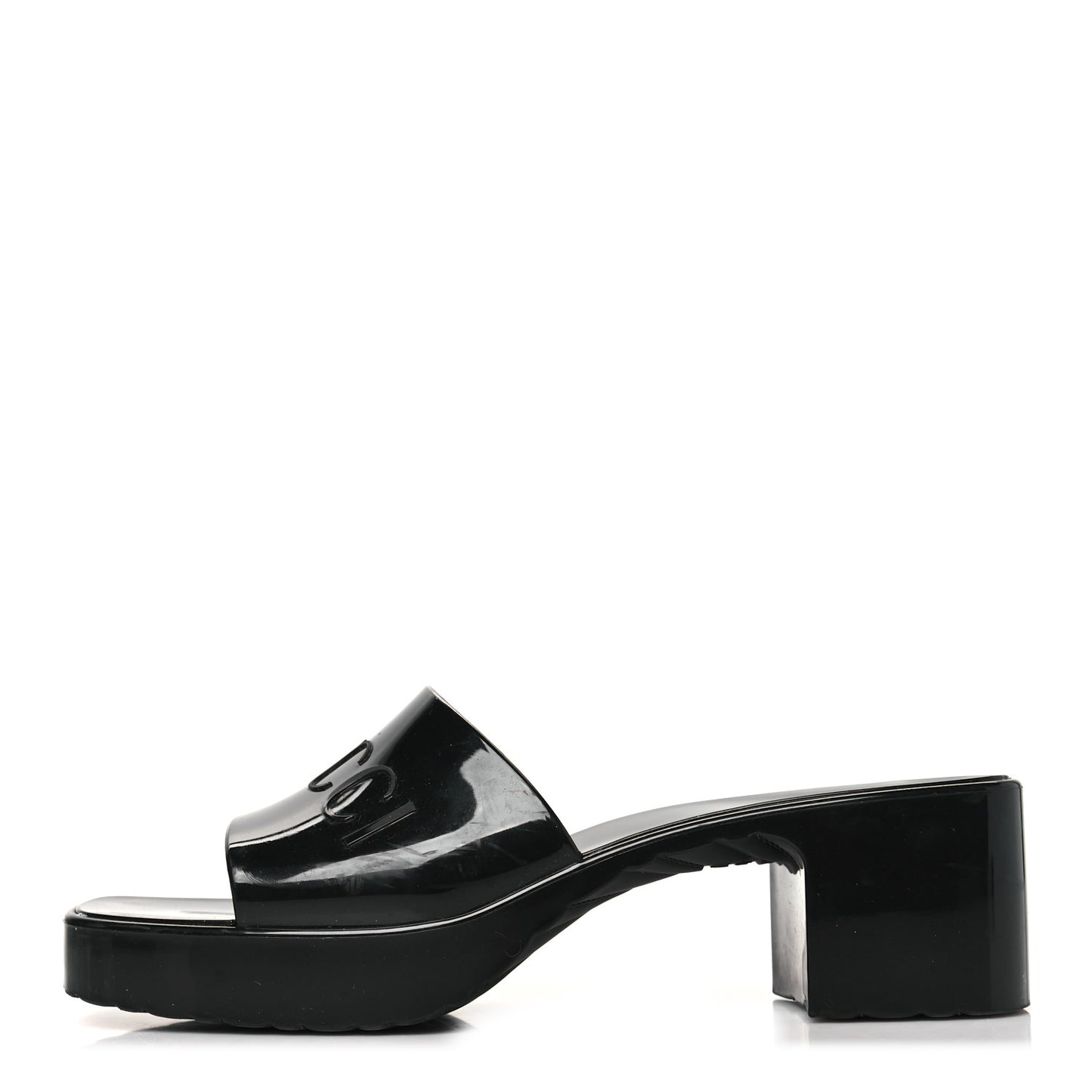 Rubber Gucci Logo Womens Platform 20/60mm Slide Sandals 37 Black