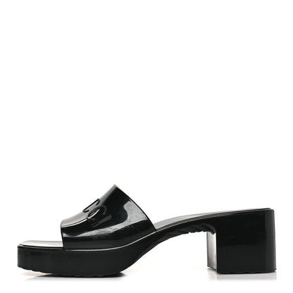 Gucci Rubber Gucci Logo Womens Platform 20/60mm Slide Sandals 37 Black 1 of 10