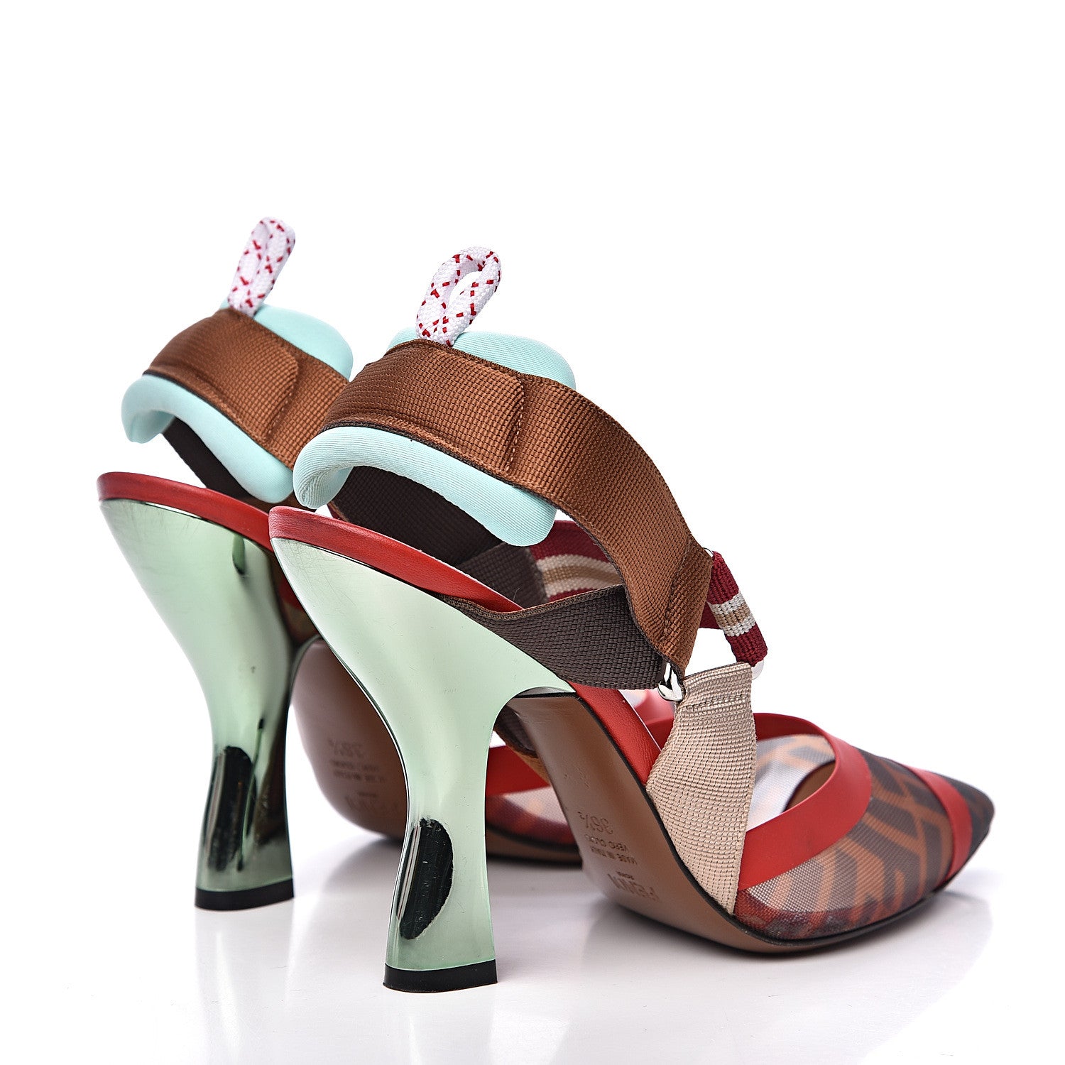 Fendi Technical Mesh FF Colibri High-Heel Slingback Pumps 36.5 Tobacco Moro Cipria Papavero Camelia 4 of 9