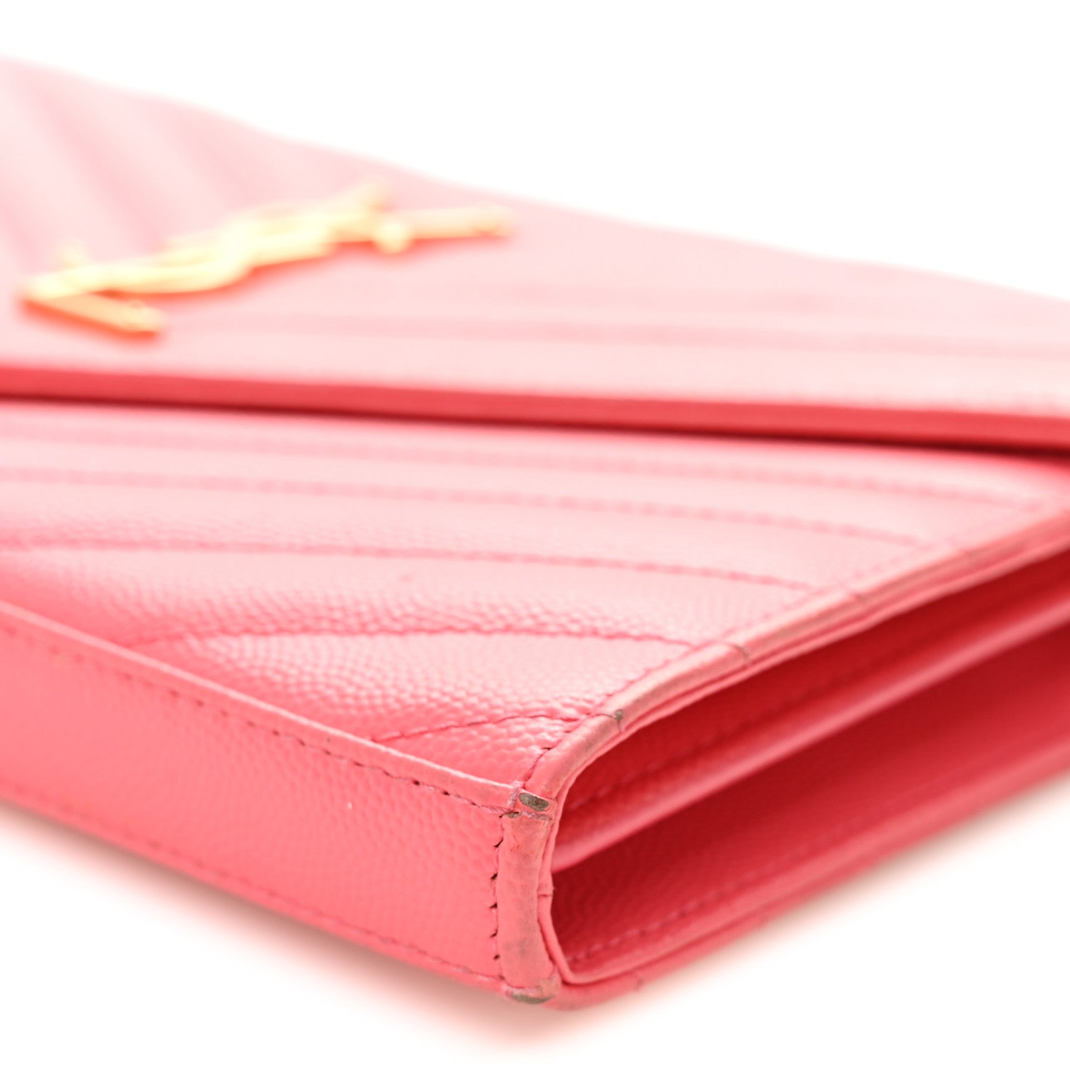 Saint Laurent Grain De Poudre Matelasse Chevron Monogram Chain Wallet Rose Clair 10 of 11