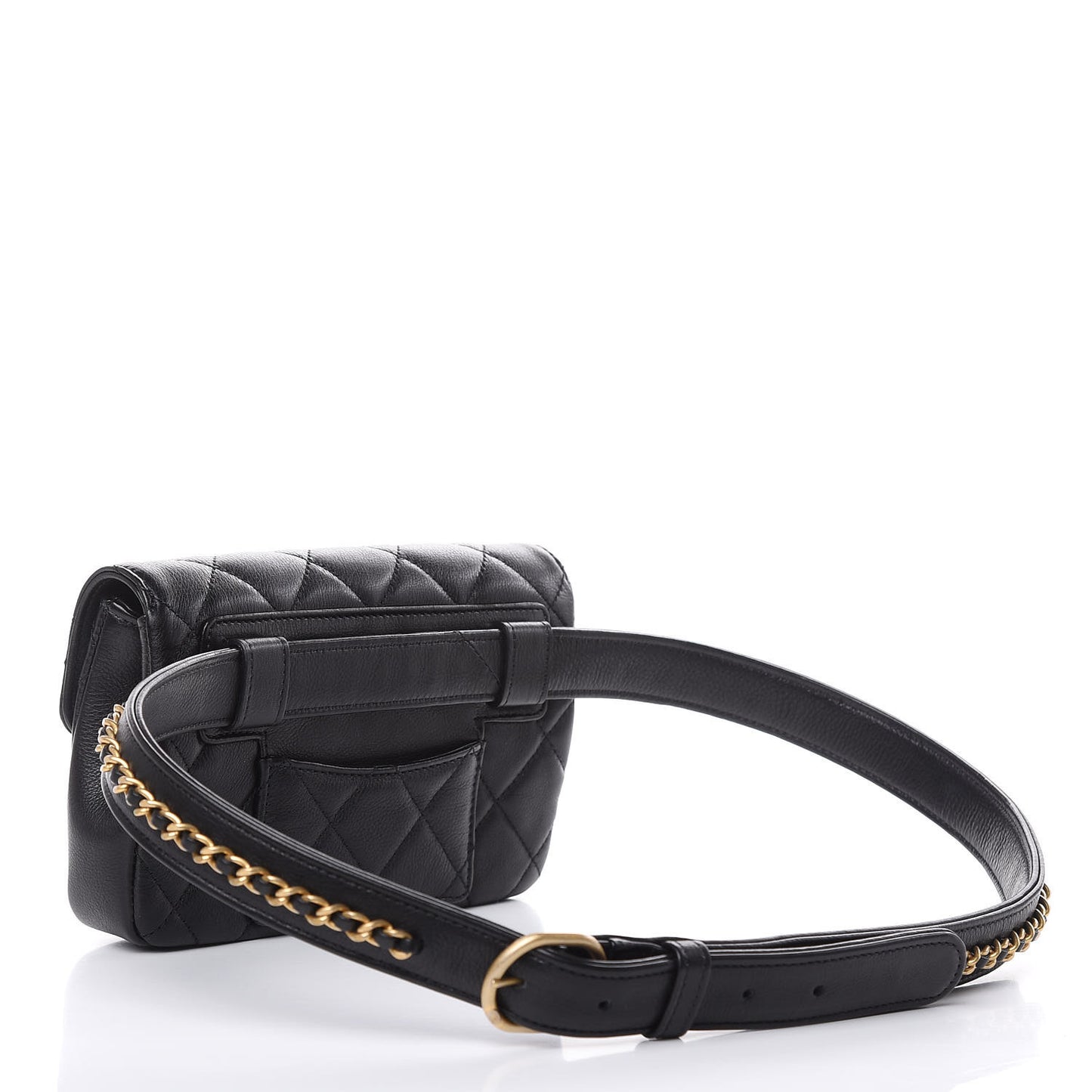 Calfskin Quilted Flap Waist Bag Black