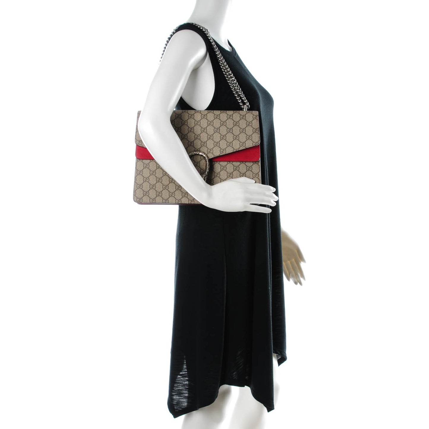 GG Supreme Monogram Suede Cudu Medium Dionysus Shoulder Bag Beige Ebony Vulcanic Red