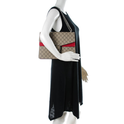 Gucci GG Supreme Monogram Suede Cudu Medium Dionysus Shoulder Bag Beige Ebony Vulcanic Red 2 of 7