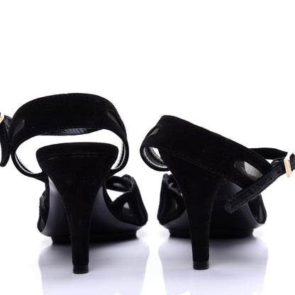 Fendi Suede Mesh Slingback Heel Sandals 39 Black 5 of 12