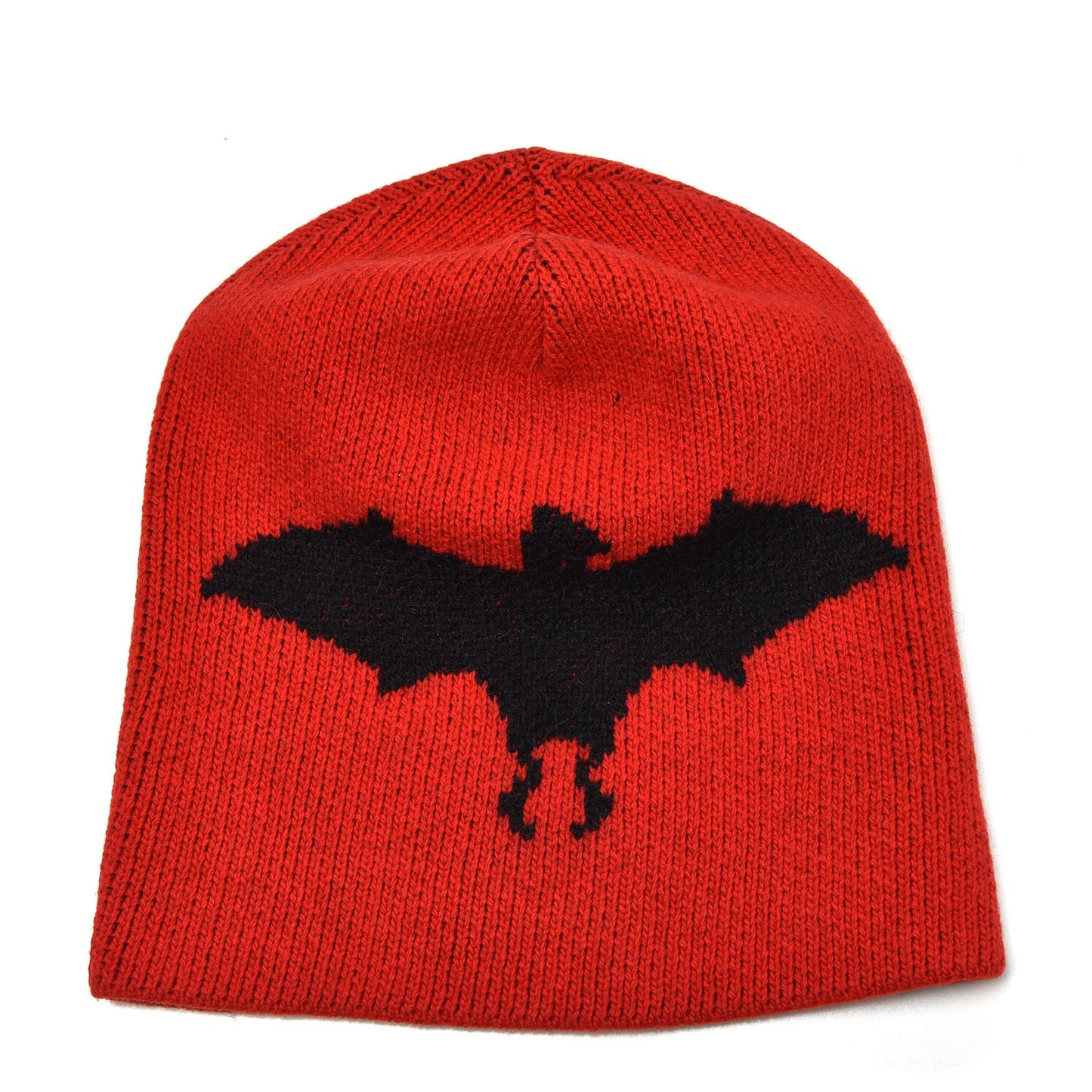 Wool Bat Beanie Hat Red Black M