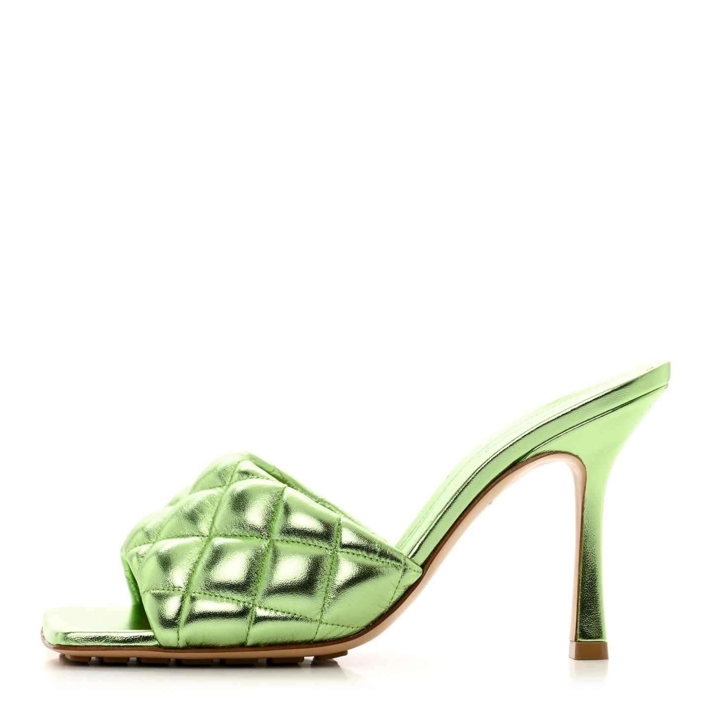 Metallic Nappa Reflection Matelasse Padded Mule Sandals 38 Pistachio