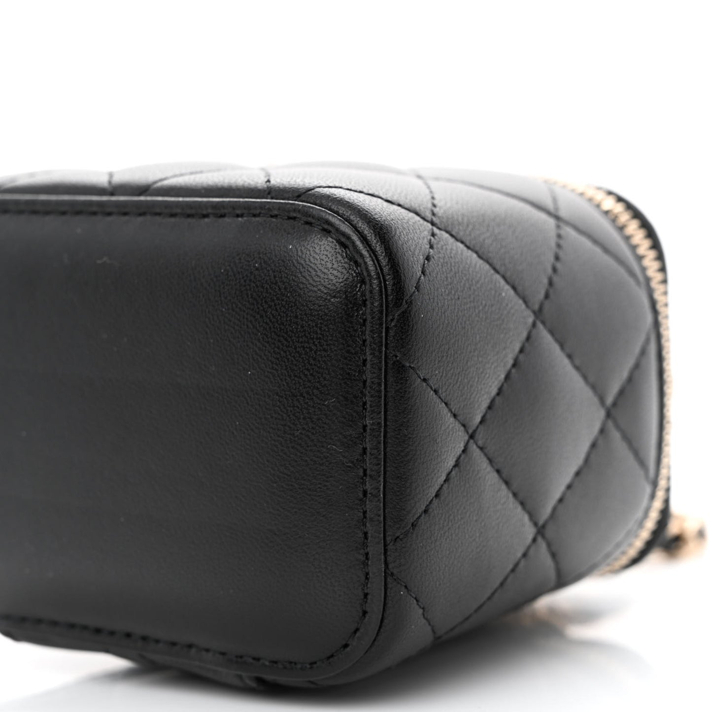 Lambskin Quilted Top Handle Mini Vanity Case With Chain Black