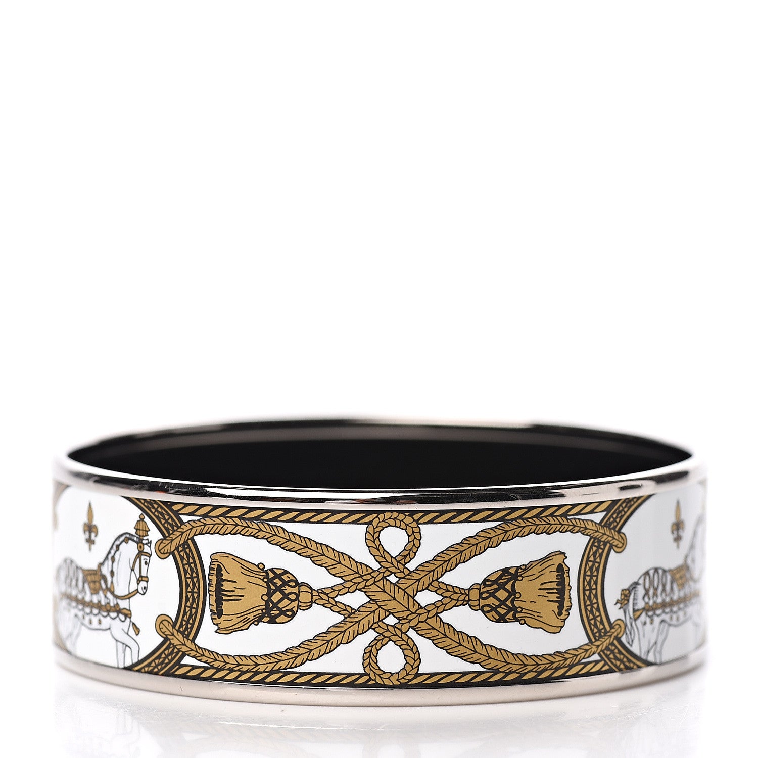 Hermes Enamel Printed Wide Grand Apparat Bracelet 62 White 2 of 5