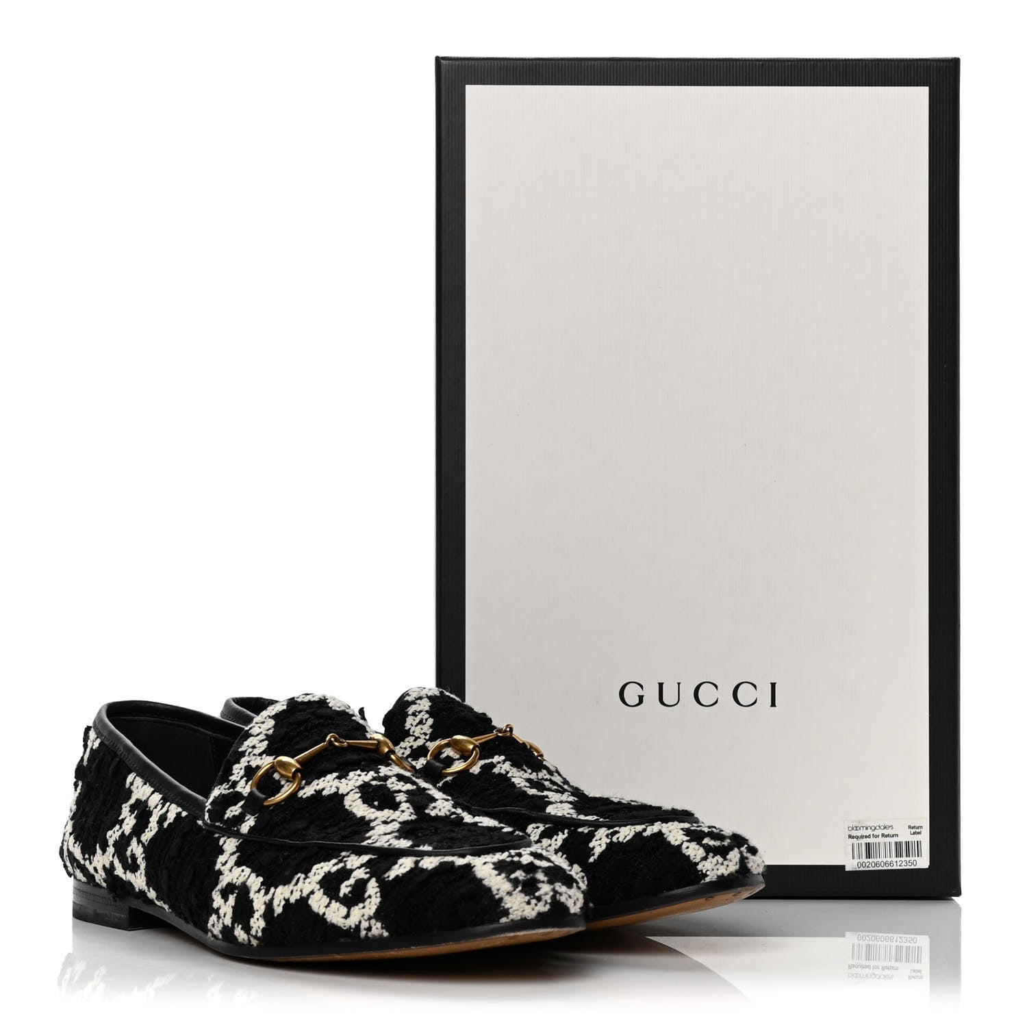 Gucci Tweed GG Monogram Horsebit Womens Jordaan Loafers 38.5 Black Natural 10 of 10
