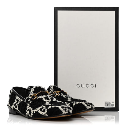 Gucci Tweed GG Monogram Horsebit Womens Jordaan Loafers 38.5 Black Natural 10 of 10