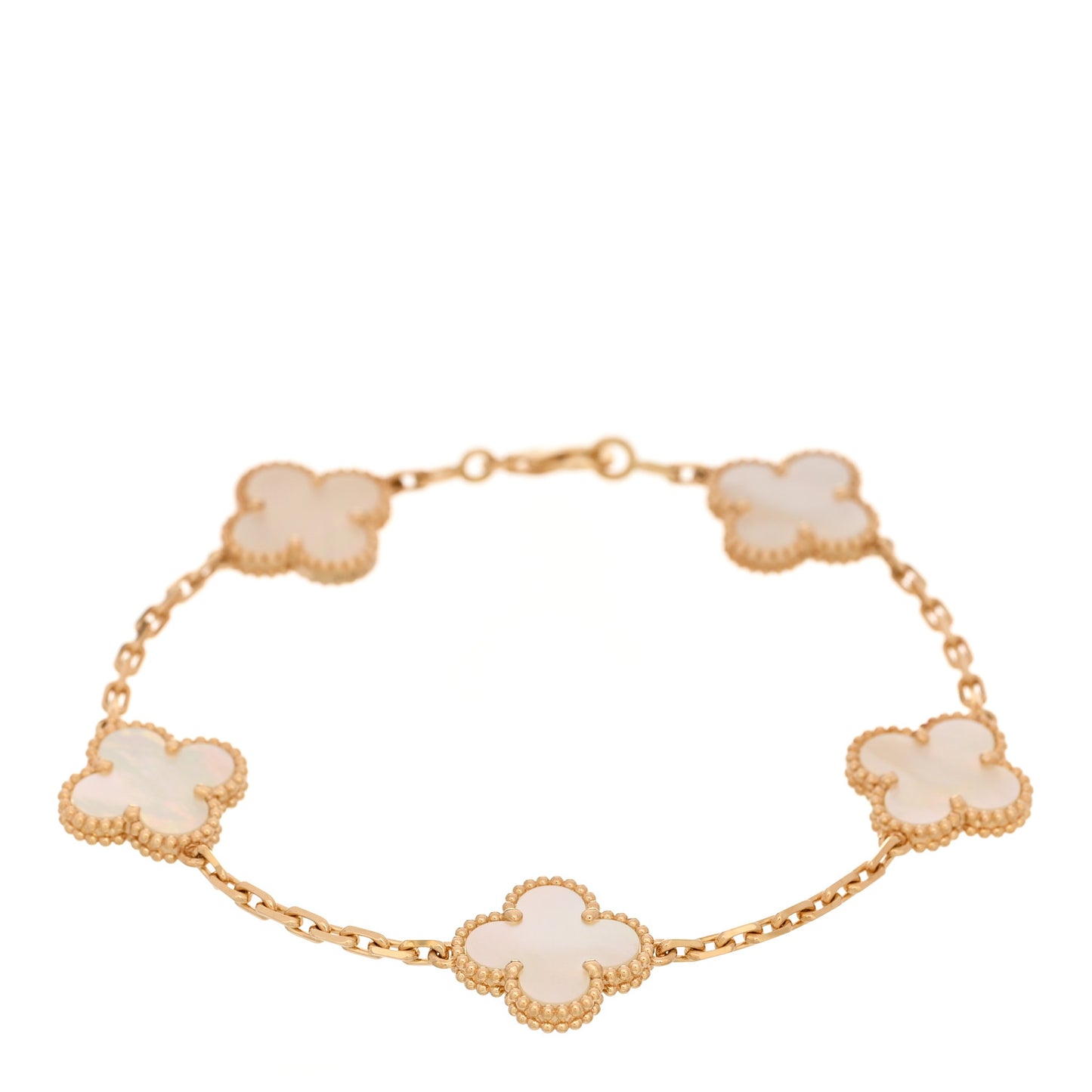 18K Yellow Gold Mother of Pearl 5 Motifs Vintage Alhambra Bracelet