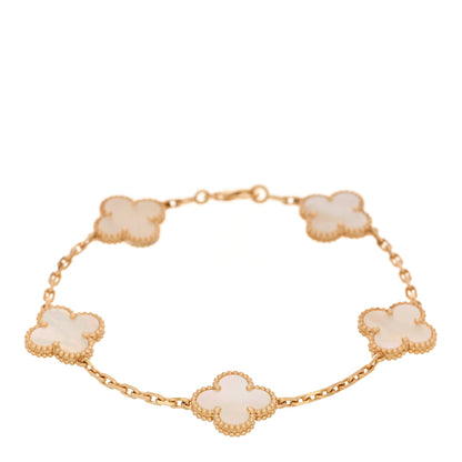 Van Cleef & Arpels 18K Yellow Gold Mother of Pearl 5 Motifs Vintage Alhambra Bracelet 1 of 4