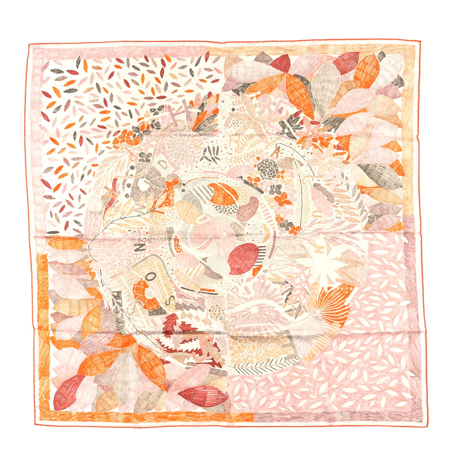 Silk Chacun Fait Son Nid Scarf 90 White Orange