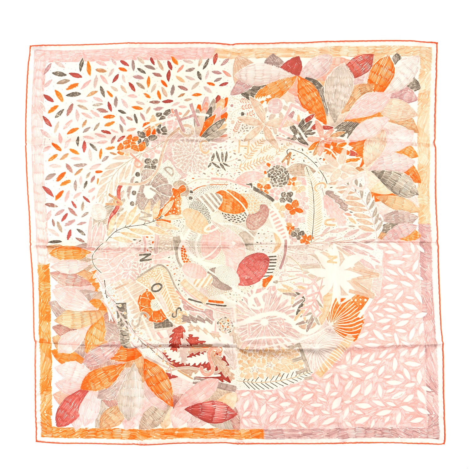 Hermes Silk Chacun Fait Son Nid Scarf 90 White Orange 1 of 3