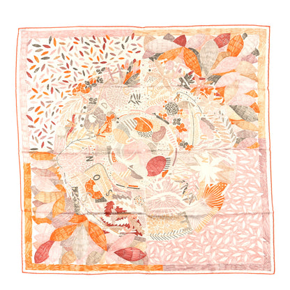 Hermes Silk Chacun Fait Son Nid Scarf 90 White Orange 1 of 3