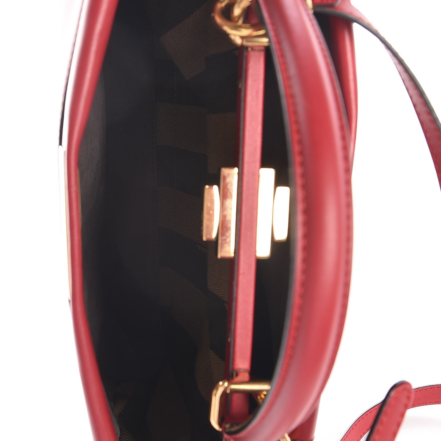 Fendi Vitello Morgan Fabric Jacquard Pequin Medium Peekaboo Iconic Satchel Mattone Tobacco Black 6 of 12