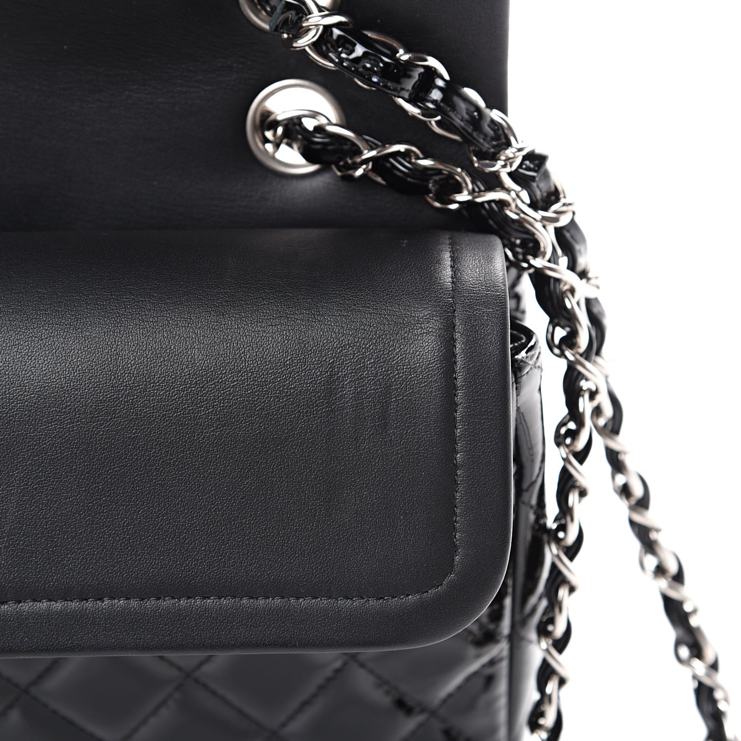 Patent Quilted Medium Double Flap Black