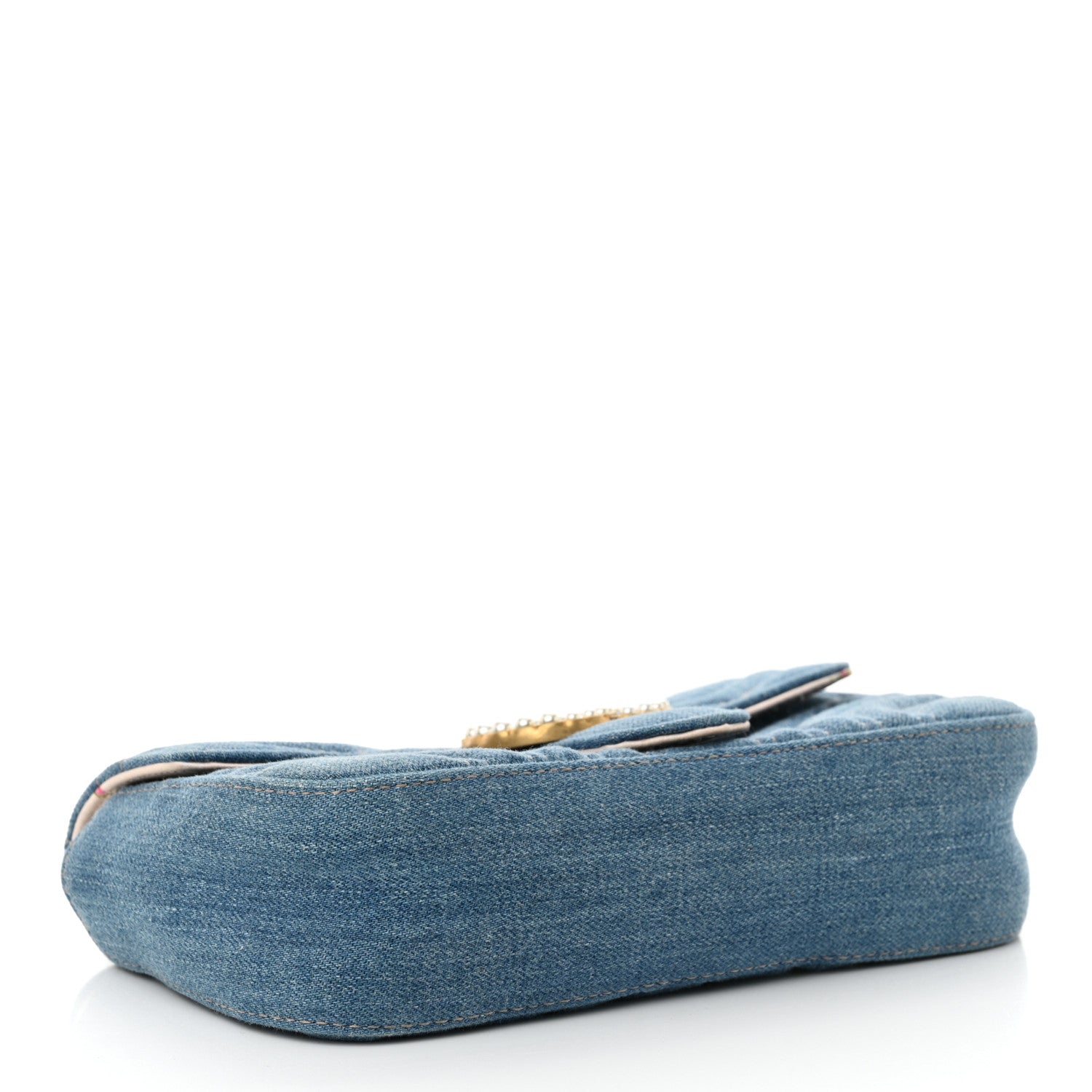Gucci Denim Matelasse Mini Pearly GG Marmont Shoulder Bag Blue 4 of 12