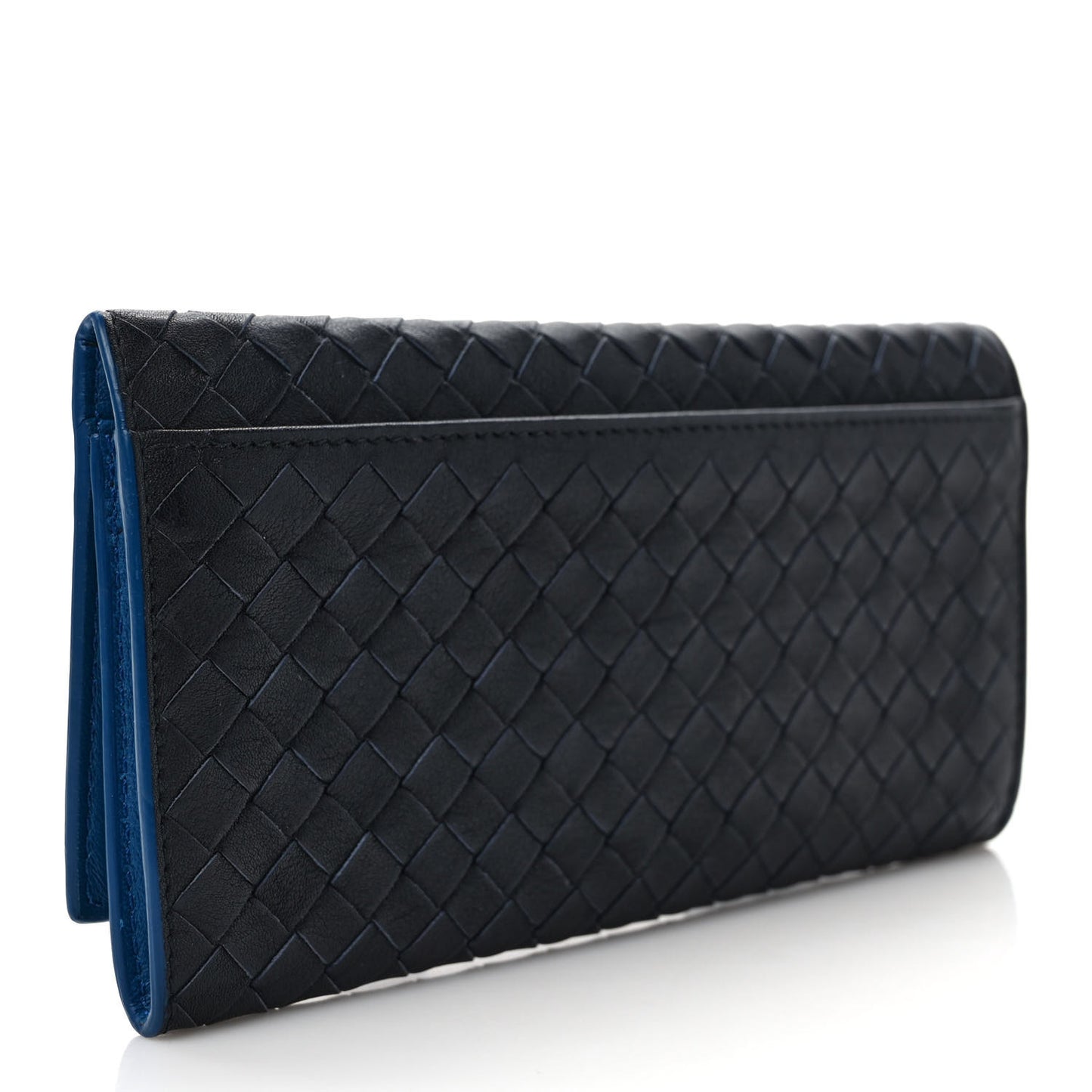 Nappa Intrecciato Continental Flap Wallet Black Blue