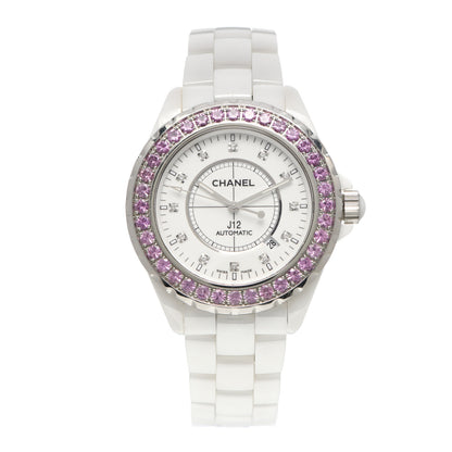 Chanel Stainless Steel Ceramic Diamond Pink Sapphire 42mm J12 Automatic Watch White 1 of 5
