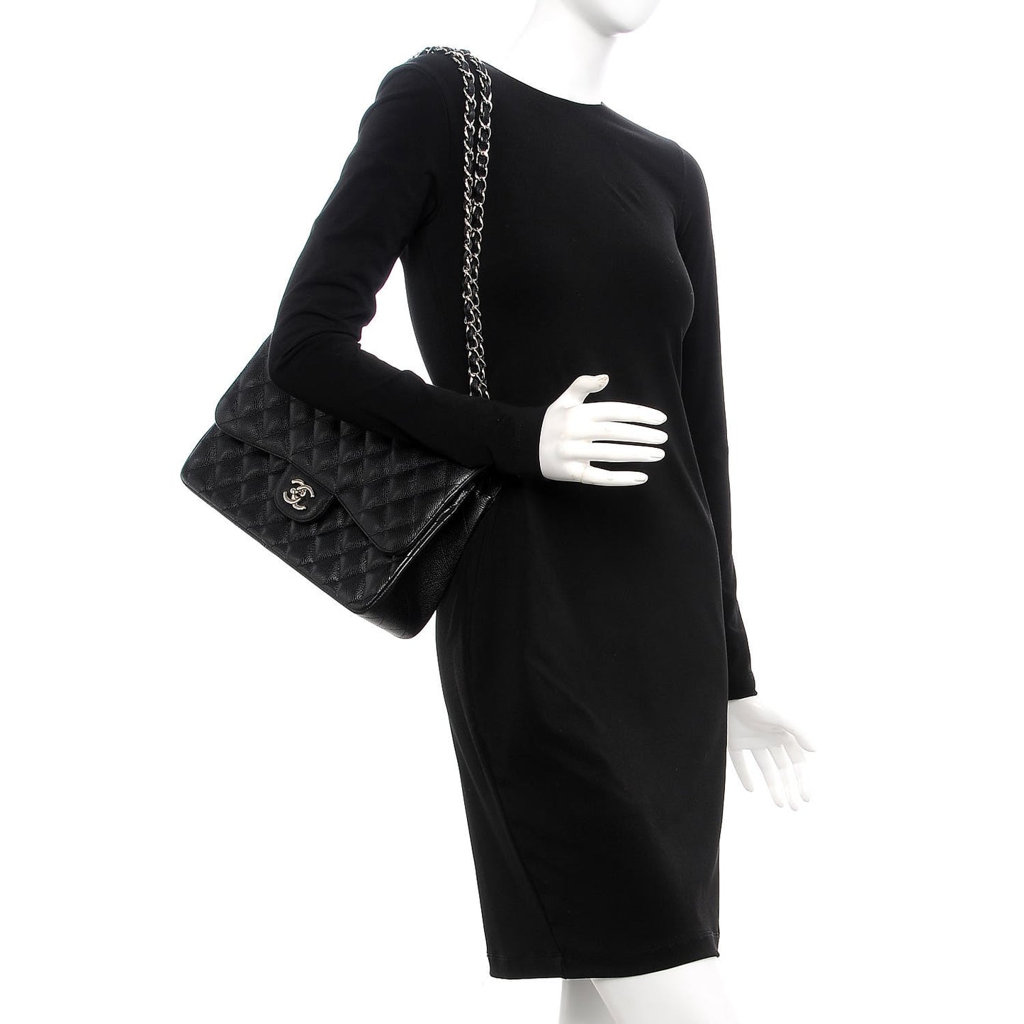 Caviar Quilted Jumbo Double Flap Black