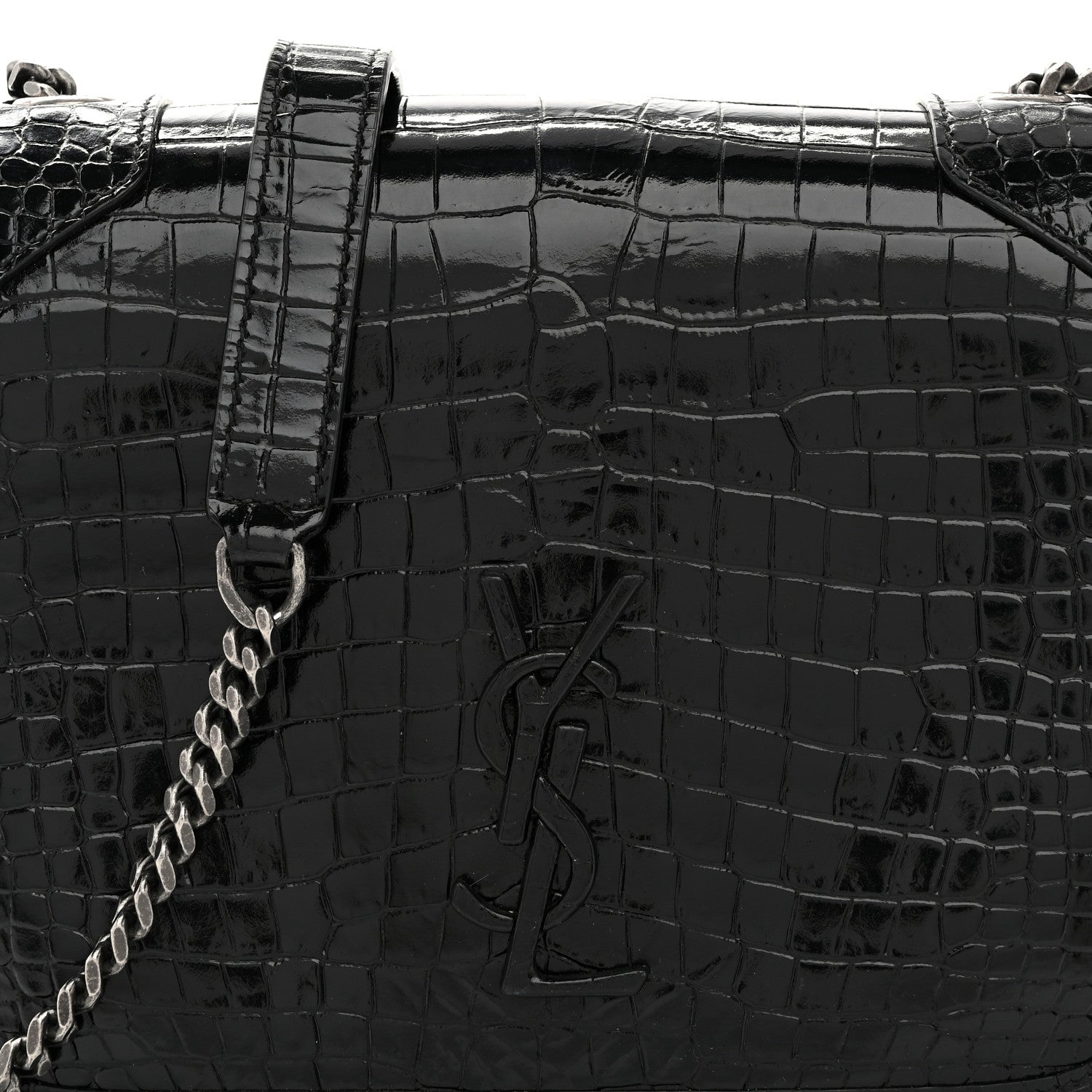 Saint Laurent Crocodile Embossed Lambskin Matelasse Monogram Niki Chain Wallet Black 8 of 10