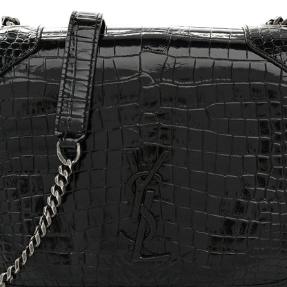 Saint Laurent Crocodile Embossed Lambskin Matelasse Monogram Niki Chain Wallet Black 8 of 10